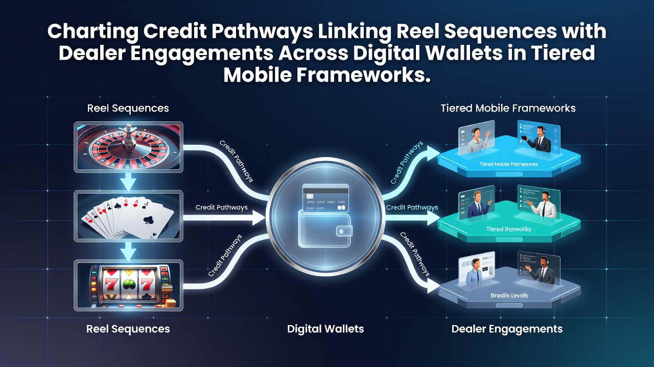 Mobile casino interface displaying reel sequences connected to live dealer tables via digital wallet transactions in tiered loyalty system