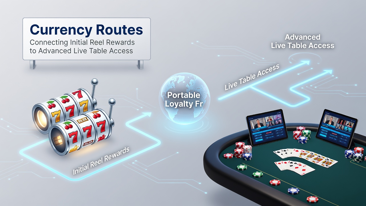 Illustration of currency flow routes between slot rewards and live casino tables in mobile loyalty programs