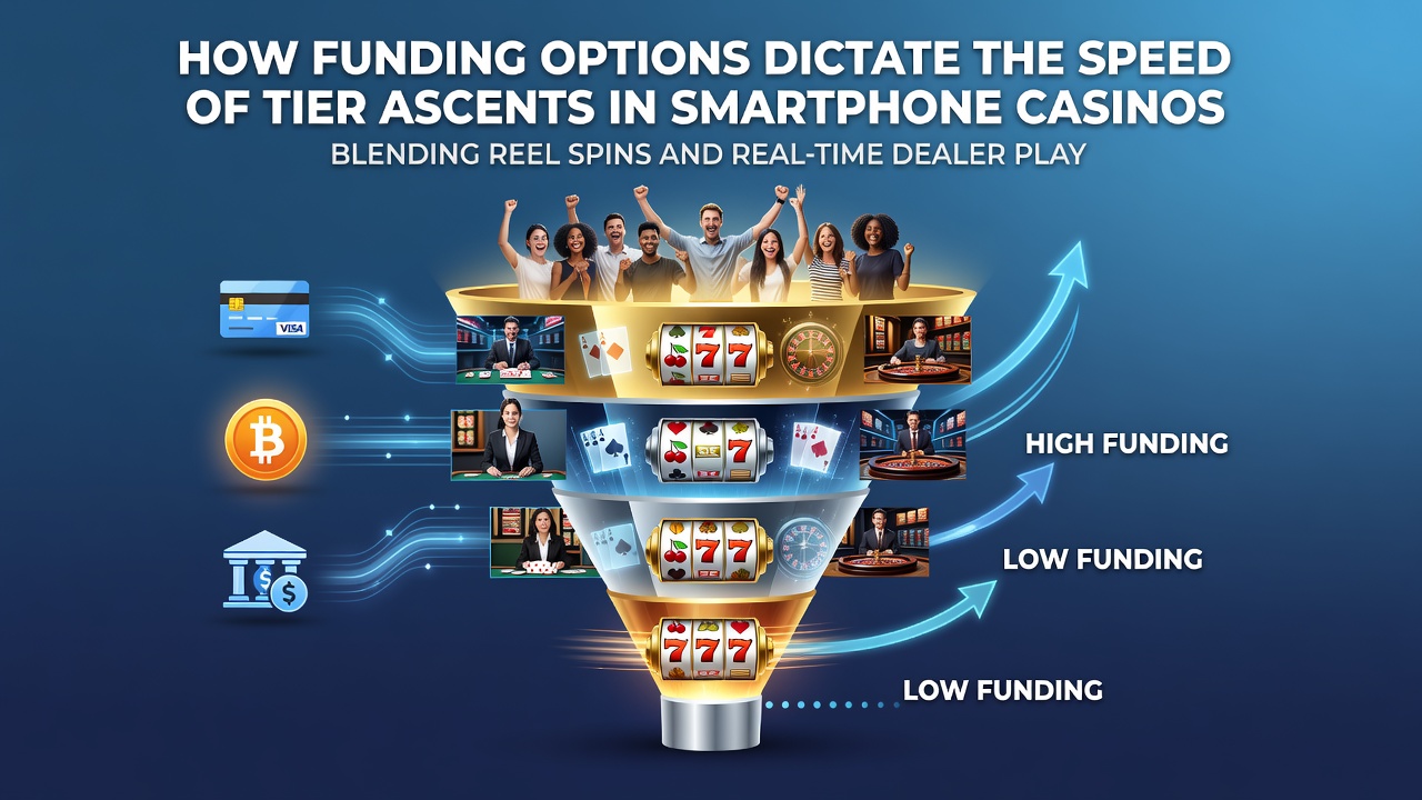 Smartphone screen displaying casino app interface with slot reels and live dealer table options side by side