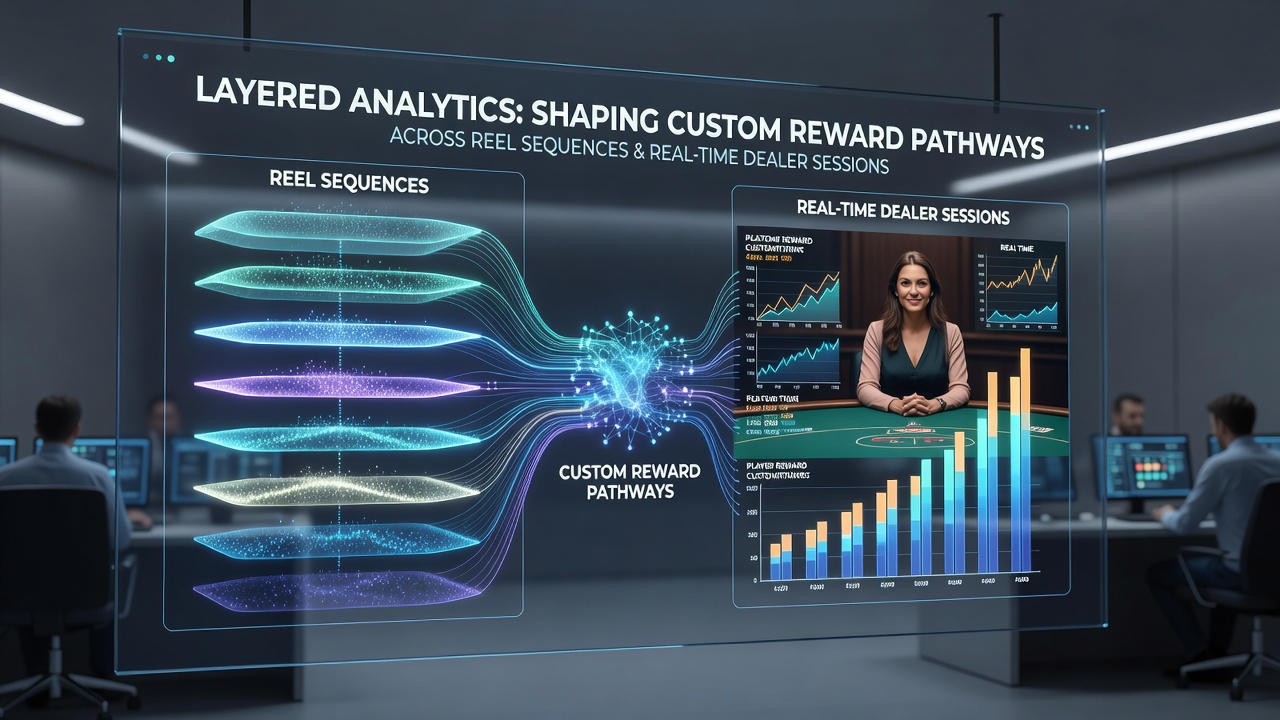 Secure data flow diagram illustrating layered analytics connecting slot reels, live dealer tables, and encrypted reward distribution channels