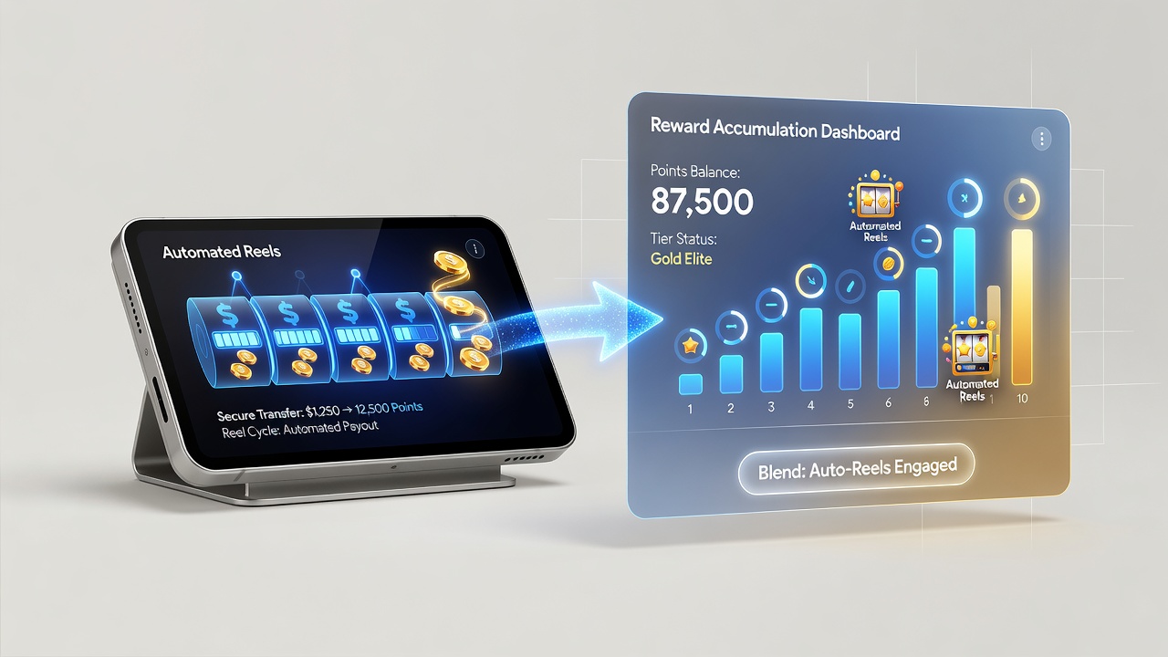 Diagram showing reward accumulation pathways from mobile payments into slot and live table features