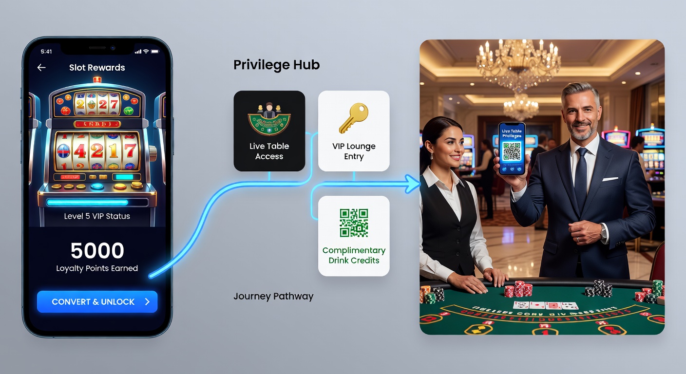 Close-up of mobile transaction channel selection screen linking slot rewards to live table VIP privileges