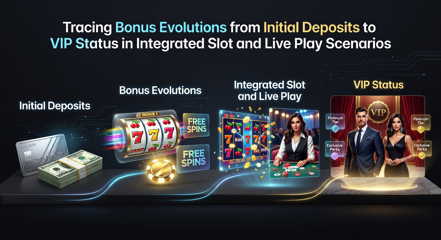 Visual diagram showing bonus evolution stages from first deposit through slot and live play integration to VIP tiers
